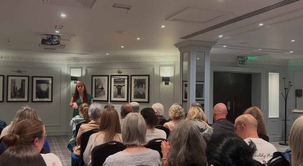Samantha Jayne presenting a mediumship evening